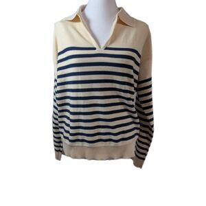 NEW Truth by Republic Sweater Ivory Blue Stripes Women's Size Medium Preppy NWT